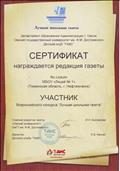 Сертификат участника Всеросийского конкурса "Лучшая школьная газета"